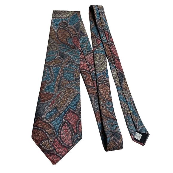 Vtg Oscar de la Renta Mens Necktie Tie Copper Turquoise Abstract Retro Designer - Picture 6 of 7